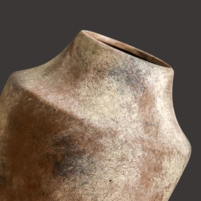 Mitt&Ditt Ceramic Flower Vase, 5.3 inch Pottery Farmhouse Rustic Vase, Handcrafted Weathered Vases, Small Flower Terracotta Vases for Home Decor, Living Room, Table, Shelf, Mantel, Neutral