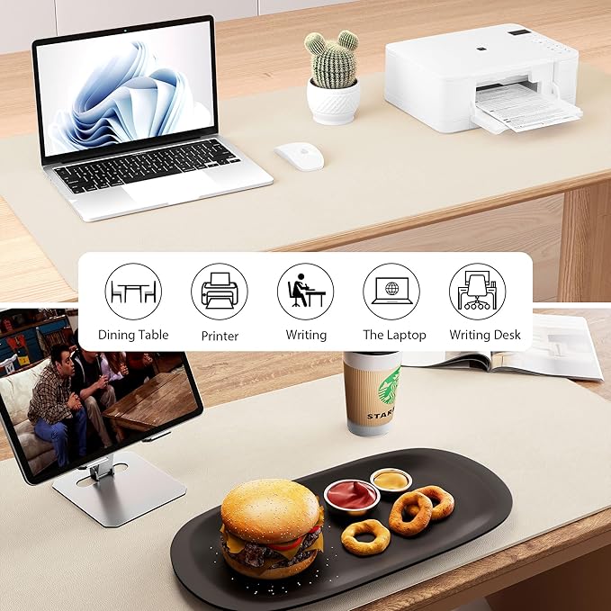 Aothia Dual-Sided Desk Mat - Natural Cork & Leather Desk Protector, Large Mouse Pad & Writing Pad for Office/Home, Beige (37.8"x17")