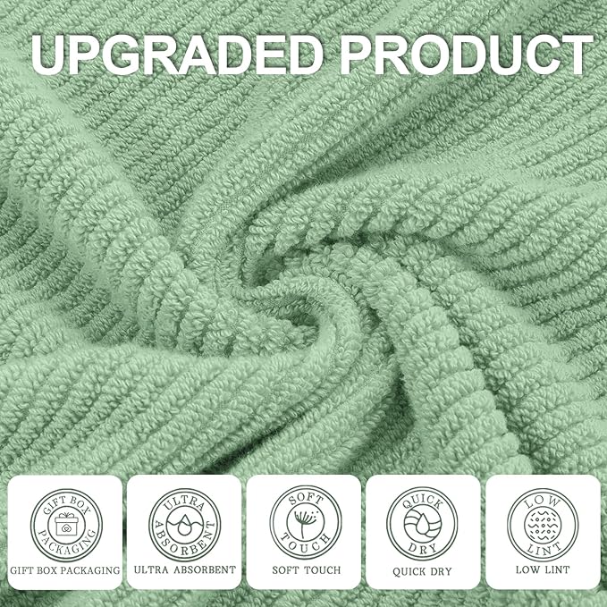 VOOVA & MOVAS Face Towels, 6PC 13"x13" - 100% Cotton | Quick Dry | Thick | Soft | Light Weight | Absorbent, Luxury Face Towels for Bathroom & Showering, Bathroom Decor, Mint Green