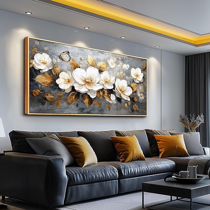 FUHAIHUA Wood Framed Canvas Wall Art For Living Room Large Wall Decor For Office Bedroom Decoration White Flower Pictures Farmhouse Painting Artwork Room Wall Mural Aesthetic Home Decor 30x60