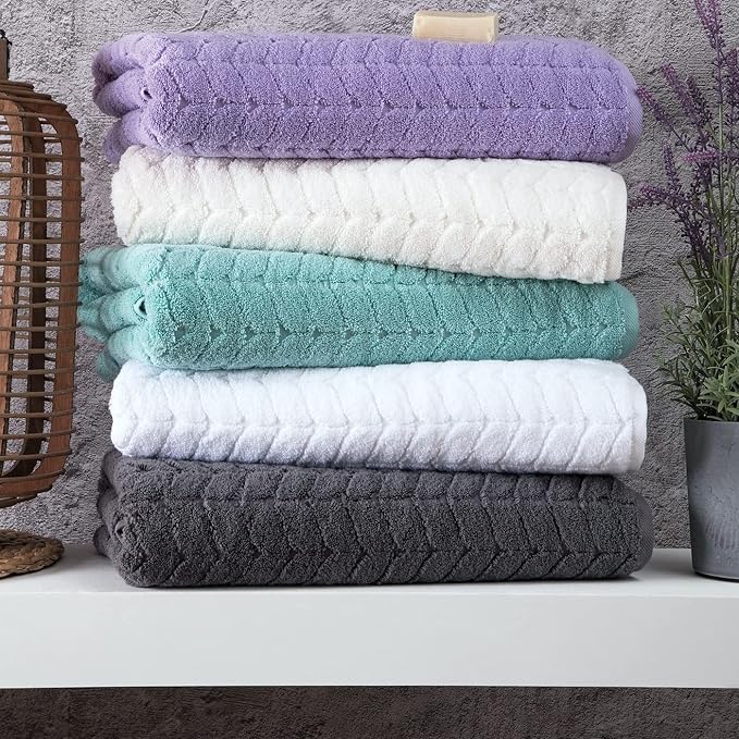 BAGNO MILANO Turkish Bath Towels, Soft Plush Jacquard Luxury Bath Towels, Quick Dry Towel Set (Black, 2 pcs Bath Towel Set)