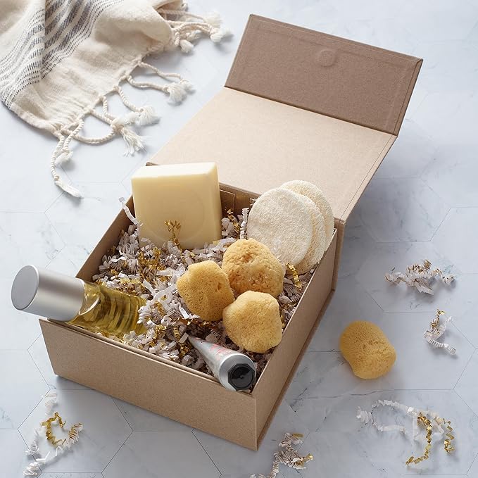 CECOBOX - Gift Boxes with Lids for Presents 6"x6"x2.75" - Matte, Collapsible Magnetic Closure Gift Box - Groomsmen & Bridesmaid Proposal Boxes, Wedding, PR, Birthdays, Holidays (Kraft)