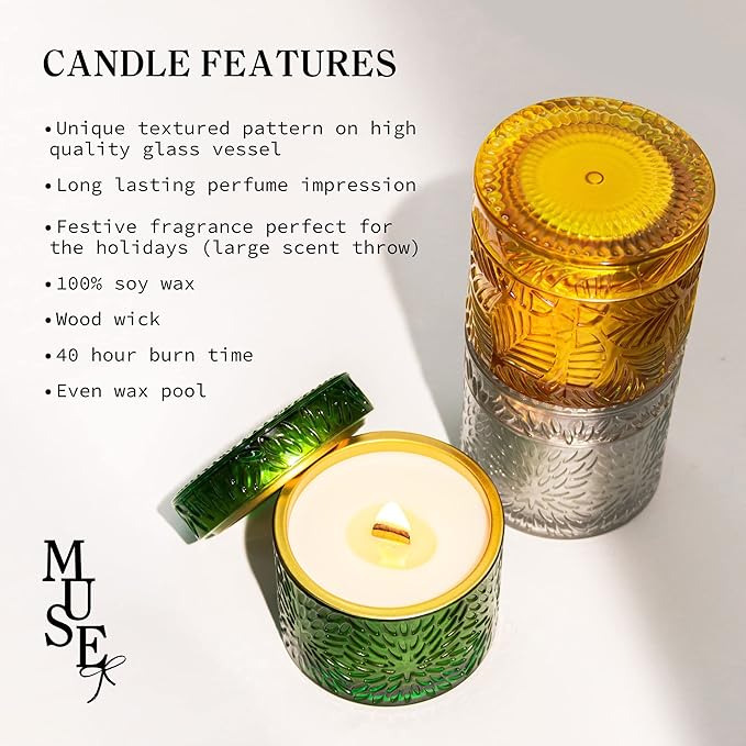 Hidden Label Christmas Candle,Festive Spice Scented Candles, Wood Wick Soy Candle, 7.4oz Holiday Jar Decorative Candles, Candles Gifts for Women