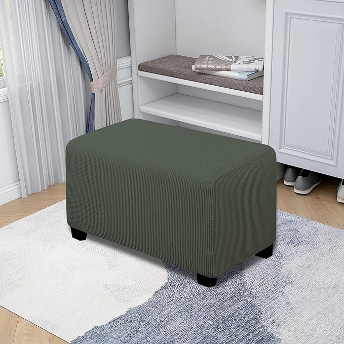 Easy-Going Stretch Ottoman Cover Folding Storage Stool Furniture Protector Soft Rectangle slipcover with Elastic Bottom(Ottoman Small,Olive Green)