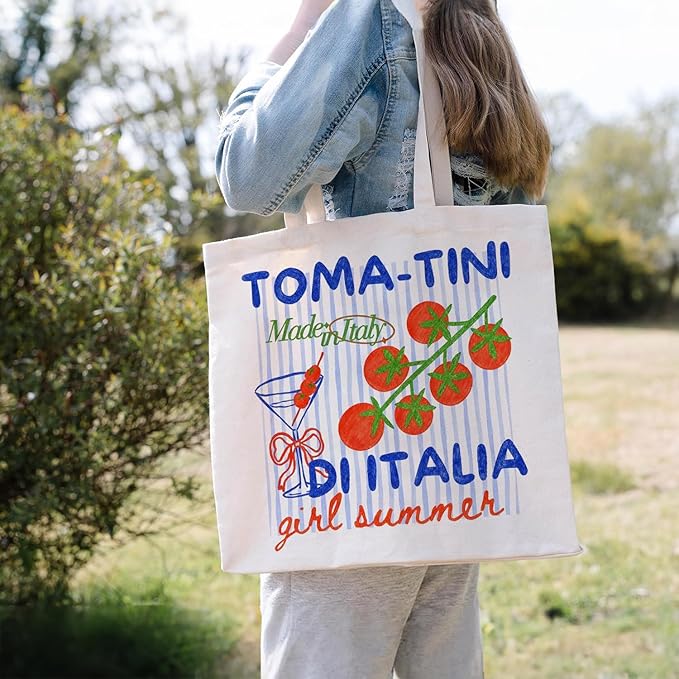 Animals-Flowers-Fruits-Bow Valentines Canvas Heart Tote Bag, Coquette Reusable Shopping Grocery Bags