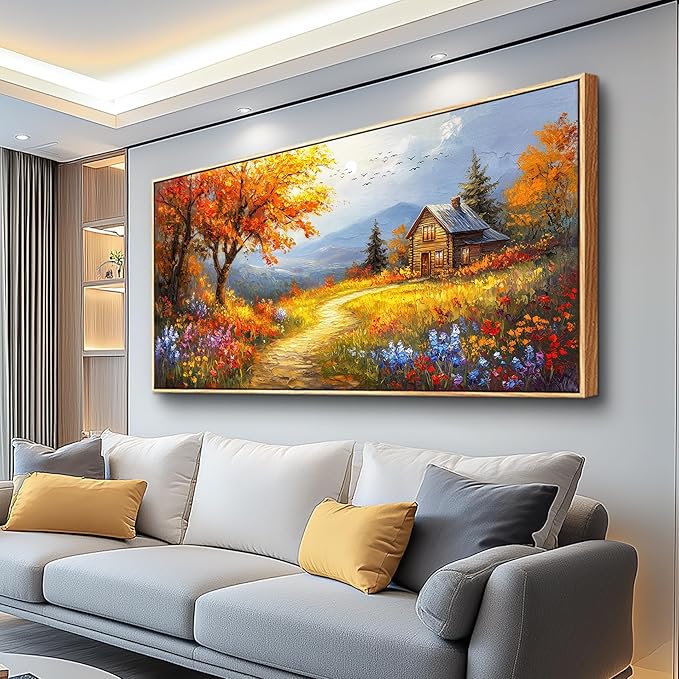 FUHAIHUA Wood Framed Canvas Wall Art For Living Room Large Wall Decor For Office Bedroom Decoration Reddish Orange Tree Picture Farmhouse Painting Artwork Room Wall Mural Aesthetic Home Decor 30x60