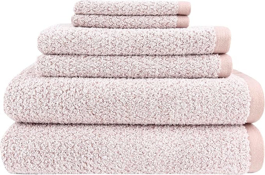Everplush Diamond Jacquard 6 Pieces Bath Towel Set, Luxury Super Soft Oversized Towels, Highly Absorbent Diamond Jacquard Quick Dry Bath Towel for Bathroom Rose