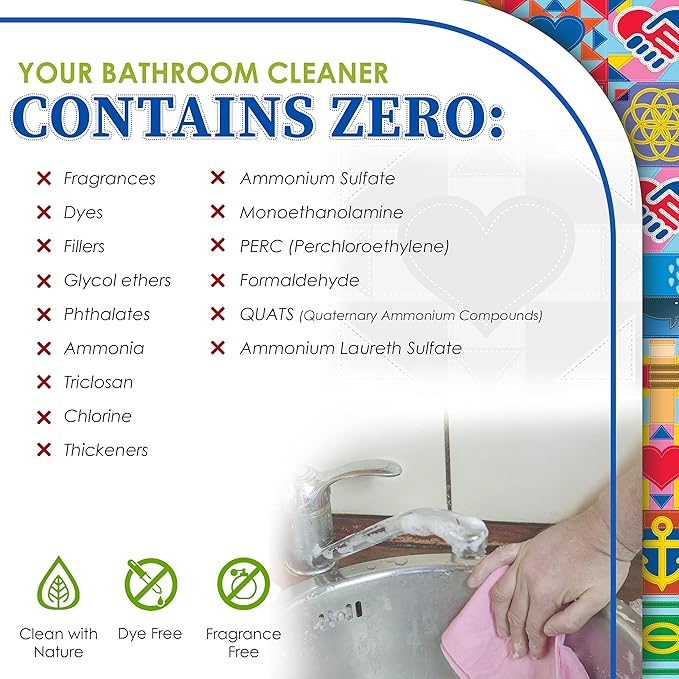 2-Pack TrulyFree Bathroom Cleaner - Cleaning Spray, for Toilet, Sink, Tub, Shower - Includes: 16-oz Spray Bottle, One refill pouch used for initial fill and one pouch for Refill when needed (3 oz)