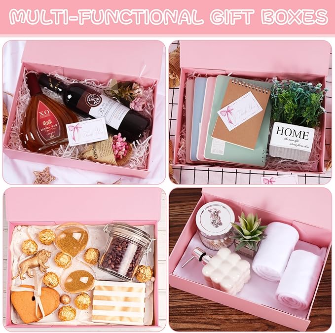 RayofSun Pink Gift Boxes with Magnetic Lids for Presents Large Rectangle Collapsible Decorative Boxes 13.7x9x4.3inch, Bridesmaid Groomsmen Proposal Box for Wedding, Christmas, Birthday(1PC)