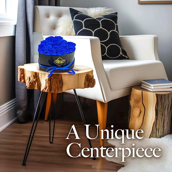 GLAMOUR BOUTIQUE 16 Flower Forever Heart Shape Box - Preserved Roses Gift for Her, Preserved Flowers, Blue