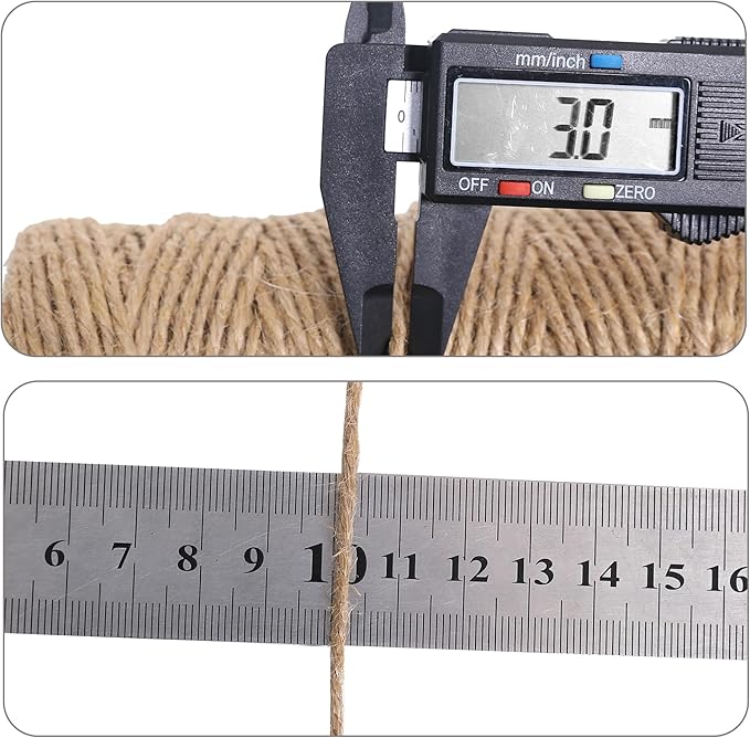 Natural Jute Twine 328ft 3mm,3Ply Twisted Thick Twine Rope Strong Jute String Roll for Crafts Gift Wrapping Gardening Home Decor Bundling Cat Scratching Post