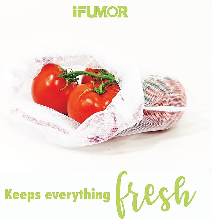 8 Pack Eco Friendly Reusable Mesh Produce Bags Washable Durable Mesh Produce Bags Drawstring with Colorful Tare Weight Tags