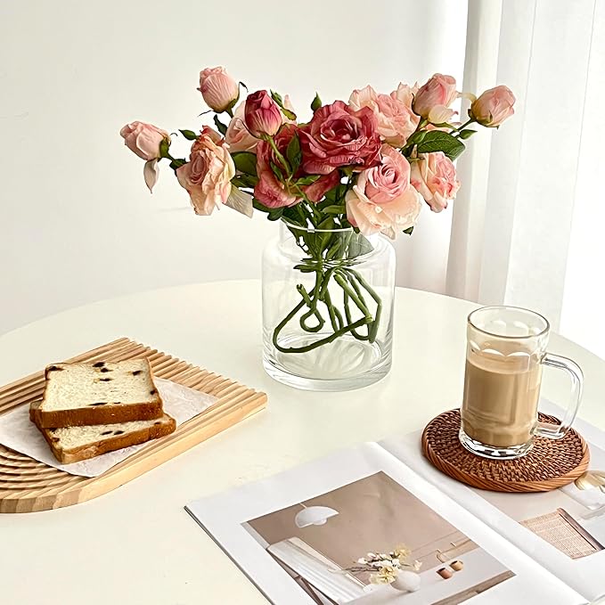 BLOFLO Clear Glass Vase, 7 Inch Large Glass Vase for Flowers, Modern Thick Glass Flower Vases for Centerpieces, Decorative Glass Cylinder Hydroponic Vase for Wedding, Home, Office (Clear, 7Inch)