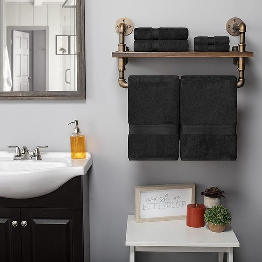 BLUENILEMILLS Premium Towel Collection, Egyptian Cotton Towels for Shower and Bathroom Assorted 6-Piece Towel Set, 30" x 55", 20" x 30", 13" x 13", Black by Blue Nile Mills