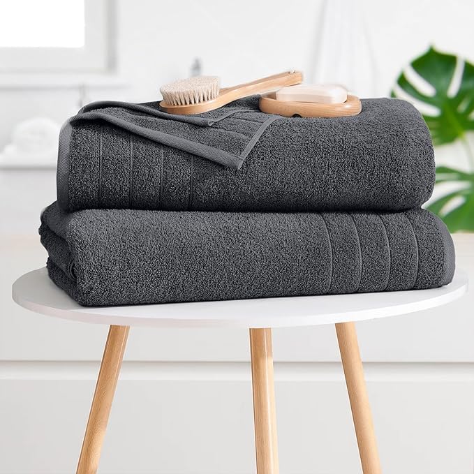 DAN RIVER Bath Towels Set of 4, 30 x 60 Inches, 100% Cotton, Larger & Lighter Weight, Quicker to Dry, Super Soft and Absorbent, Ideal Hotel Towels for Daily Use, Dark Grey
