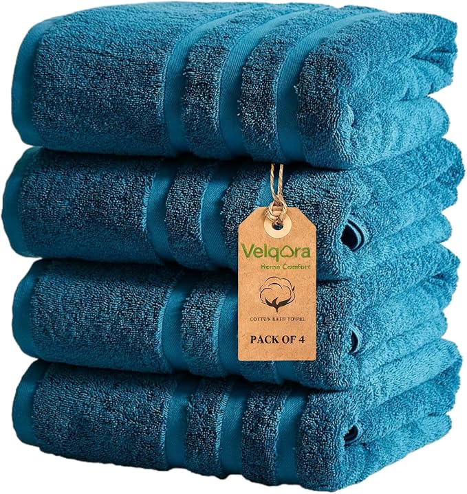 Cotton Bath Towel – Large 30x60 Inches, Soft, Thick & Absorbent Towel for Bathroom, Spa, or Home Use (Blue, 4 Pack – 30"x60")