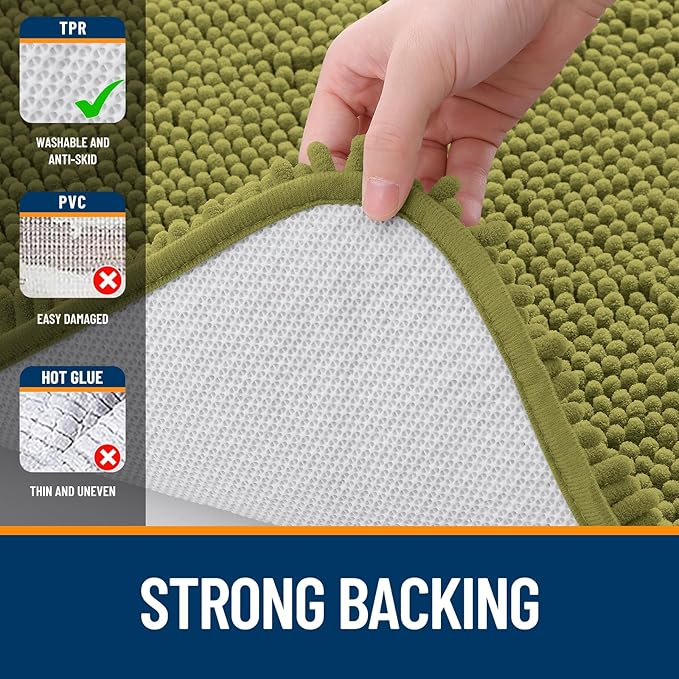 OLANLY Bathroom Rugs 36x24, Extra Soft Absorbent Chenille Bath Rugs, Rubber Backing Quick Dry, Machine Washable Bath Mats for Bathroom Floor, Tub and Shower, Home Decor Accessories, Willow Green