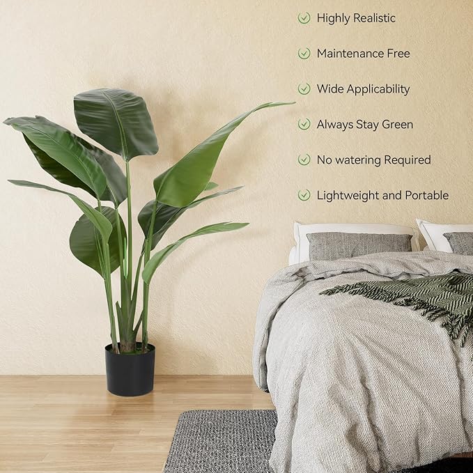 Artificial Bird of Paradise Plant Fake Tropical Palm Tree for Indoor Outdoor, Perfect Faux Plants for Home Garden Office Store Decoration (H 120cm)