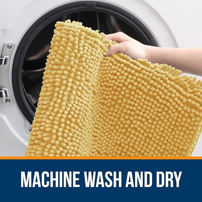 OLANLY Bathroom Rugs 36x24, Extra Soft Absorbent Chenille Bath Rugs, Rubber Backing Quick Dry, Machine Washable Bath Mats for Bathroom Floor, Tub and Shower, Home Decor Accessories, Yellow