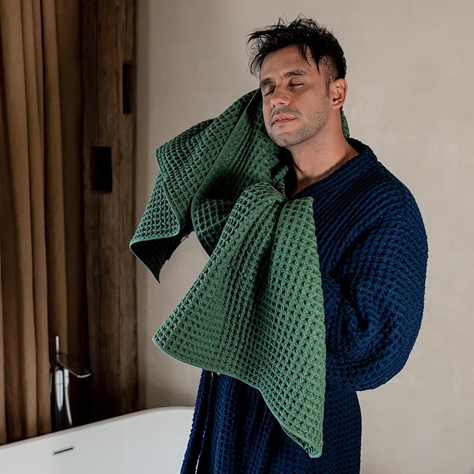 Luxury Japanese Cotton Silk Waffle Bath Towel | Plush, Absorbent, and Quick Dry (Forest Green, Face Towel, 16" x 16")