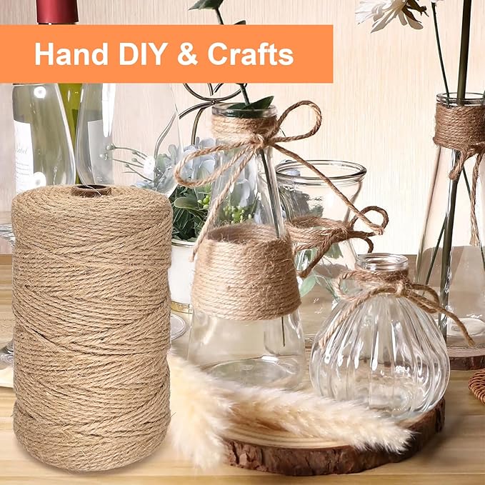 Twine String, 2mm 1148FT Jute Rope for Handmade Arts Crafts Gift Wrapping, Burlap String for Gardening Climbing Plant, Hemp Cord for Halloween Christmas Wedding Decoration