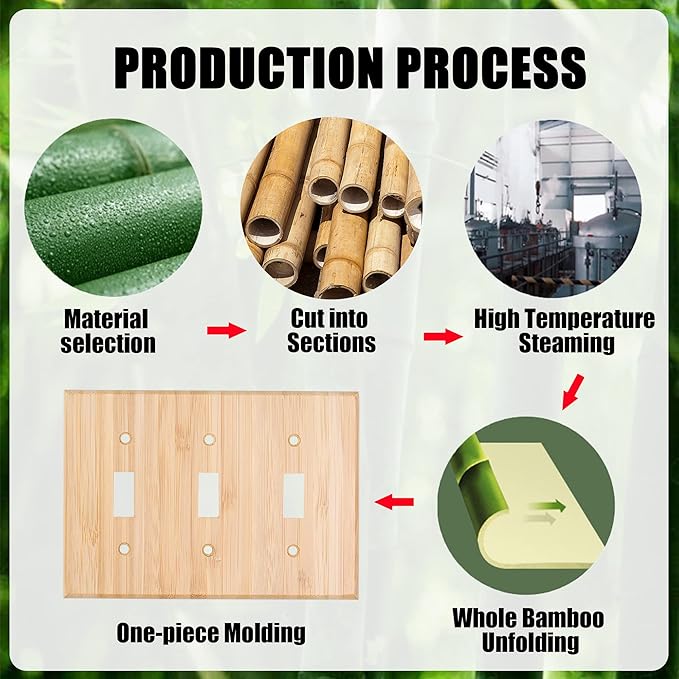 Raw Wood Light Switch Cover Decorative Triple Toggle Wall Plate 6.3" x 4.5" Bamboo Quality Light Switch Plate Cover for Bedroom Kitchen Home Decor (Triple Toggle)