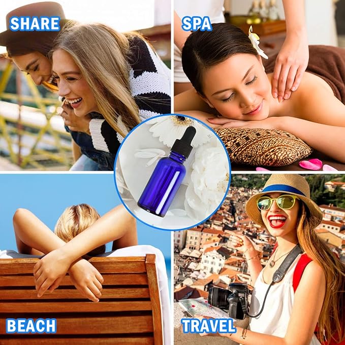 June Fox Glass Dropper Bottle,99 Pack 1oz Blue Glass Bottles with Droppers and Black cap for Essential Oils, Lab Chemicals, Perfumes