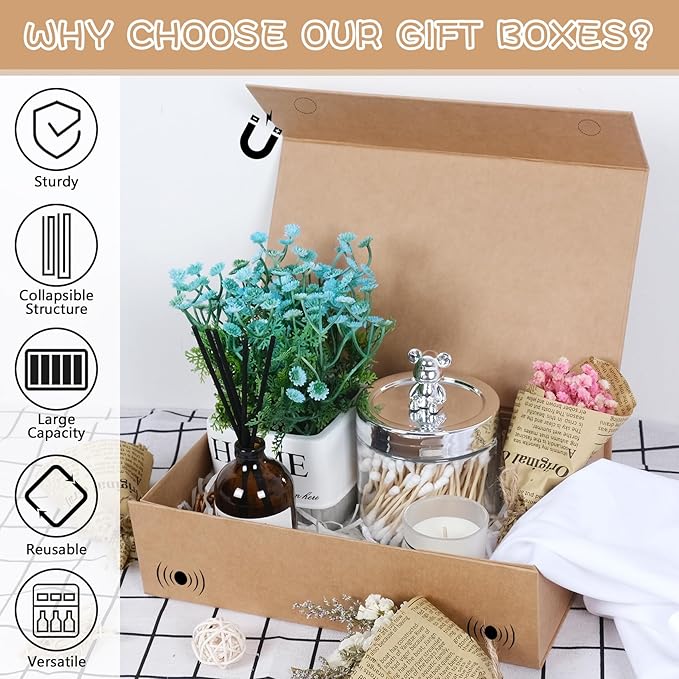 RayofSun Brown Gift Boxes with Magnetic Lids for Presents,13.7x9x4.3 inch Large Rectangle Collapsible Decorative Boxes, Bridesmaid Groomsman Proposal Box for Wedding,Christmas,Birthday(3PCS)