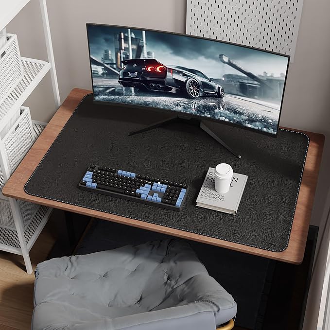 CENNBIE 39.4" x 27.5" Black Leather Desk Mat, Non-Slip Waterproof Extra Wide Desk Pad Protector,Computer Mouse Pad for Office Home