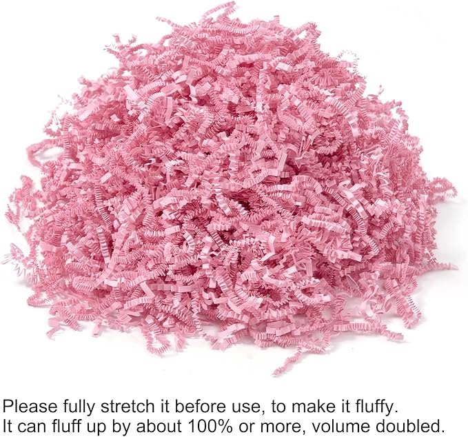 Mefleet 2 LB Crinkle Cut Paper Shred Filler Light Pink Crinkle Shredded Paper for Gift Box - Gift Basket Bag Filler - Grass Cushion Stuffing for Valentine's Day, Birthday Packaging Wrapping
