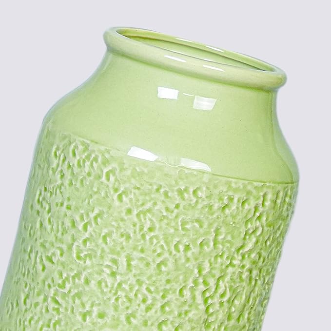 Green Ceramic Vase for Flowers, 9 inch Decorative Vase for Pampas Grass, Modern Texture Vases for Home Decor, Table Shelf Living Room Kitchen Living Room Decor