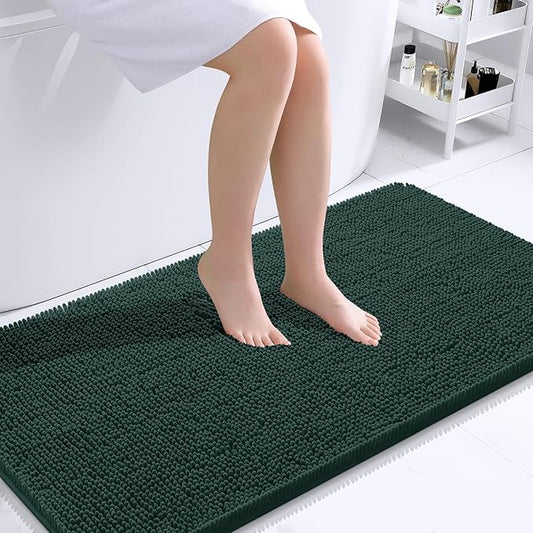 OLANLY Bathroom Rugs 44x24, Extra Soft Absorbent Chenille Bath Rugs, Rubber Backing Quick Dry, Machine Washable Bath Mats for Bathroom Floor, Tub and Shower, Home Decor Accessories, Blackish Green