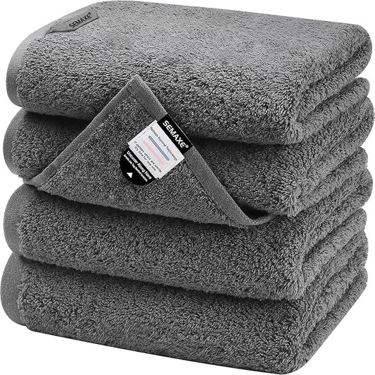 SEMAXE Hand Towel for Bathroom Set, 4 Piece 100% Cotton Gray Towels with Hanging Loops, Hotel Spa Quality Absorbent Towels, 27" L x 16" W, Gift Box Packaged
