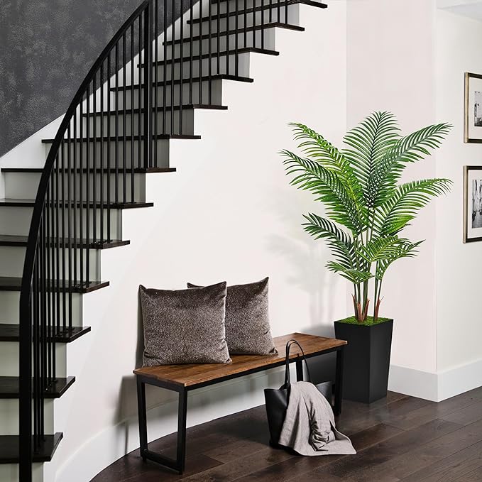 Artificial Palm Tree 5FT - Fake Tree with Black Tall Planter - Faux Tropical Areca Floor Plant in Pot - Artificial Silk Plant for Home Office Living Room Decor Indoor