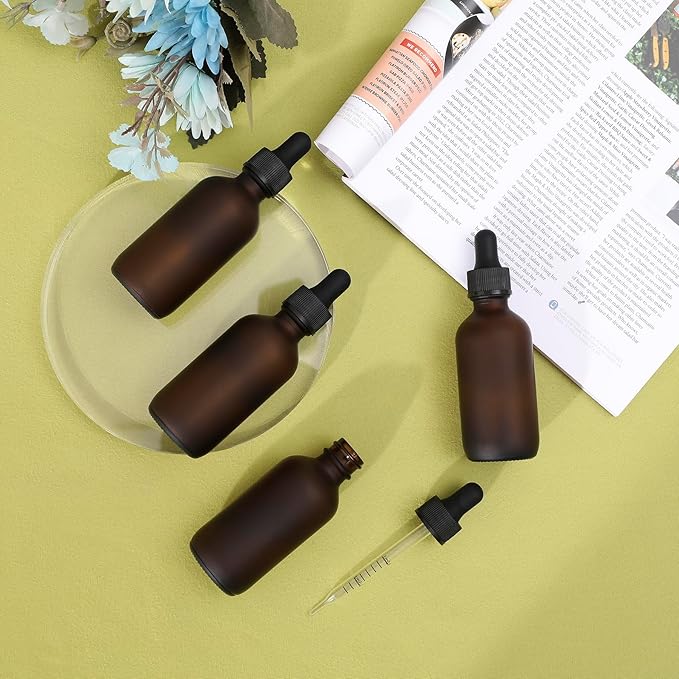 48 Pack, 2oz Glass Dropper Bottle, Preety Texture Tincture Bottles with Precise Scales Eye Droppe, for All Kinds Of Mixed Liquids,Leak-Proof Design for Easy Travel (Amber Frosted)