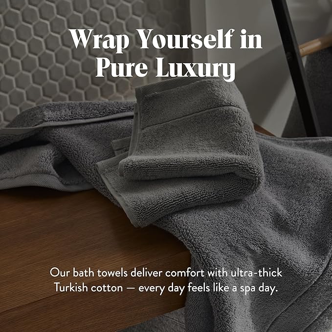 Brooklinen Super-Plush Turkish Cotton Bath Towel Set - Includes 4 Bath Towels Cotton, 820 GSM, Highly Absorbent, Machine Washable, Perfect for Home & Bathroom (Smoke Grey)