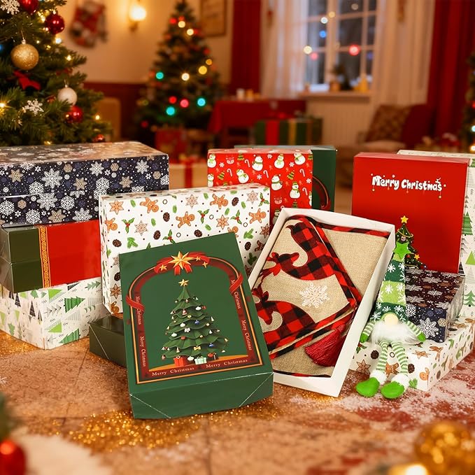 joyhalo 24 Pack 14.5" Christmas Gift Boxes with Lids for Presents, 6 Designs Gift Boxes Bulk,White Gift Wrapping Boxes for Clothes,Shirts,Robes,Sweaters and Socks