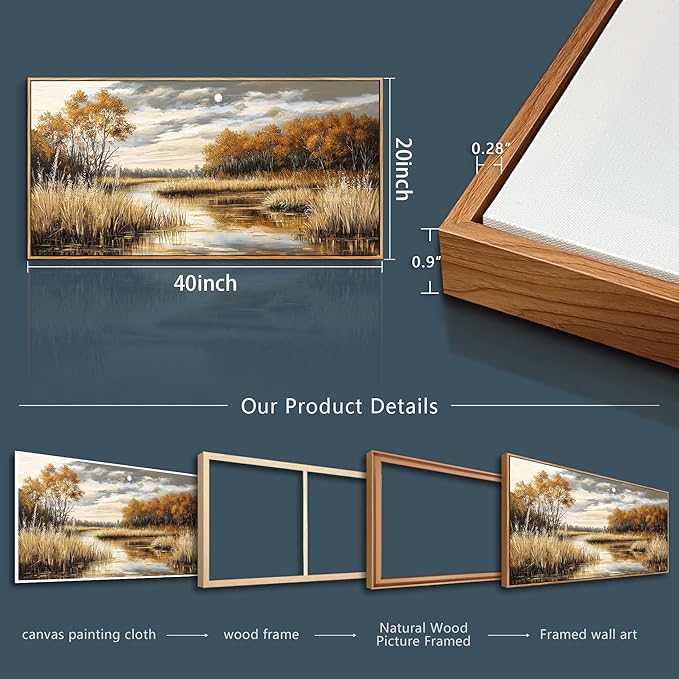 QIYILEXWART Canvas Wall Art For Living Room Wall Decor For Bedroom Office Wall Decoration Trees and Rivers Landscape Painting Farmhouse Pictures Artwork Room Aesthetic Home Decor 20x40 In