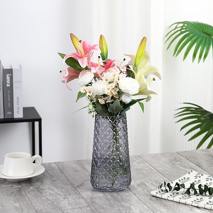 Glass Vase, Black Flower Vase for Bouquet, Large Glass Vases for Flowers, Modern Vases for Living Room, Bedroom, Dining Table, Office, Kitchen, Wedding, 9 Inches