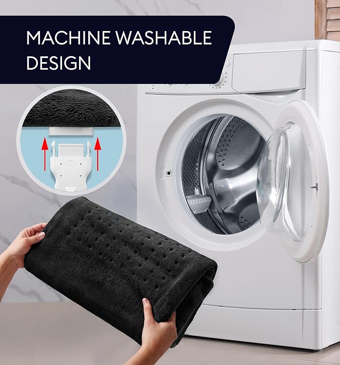 GENIANI Electric Throw - XL Electric Heating Pad for Back Pain & Cramps Relief, Birthday for Women Men Auto Shut Off, Machine Washable, Heat Pad for Neck & Shoulder (12'‘×24" Black)