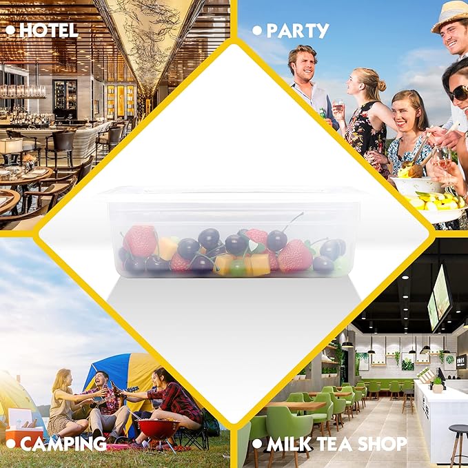 6 Pack 1/6 Size 4'' Deep Plastic Food Pans with Lids, Translucent, Commercial, BPA-free, Stackable Storage for Restaurants, Buffets