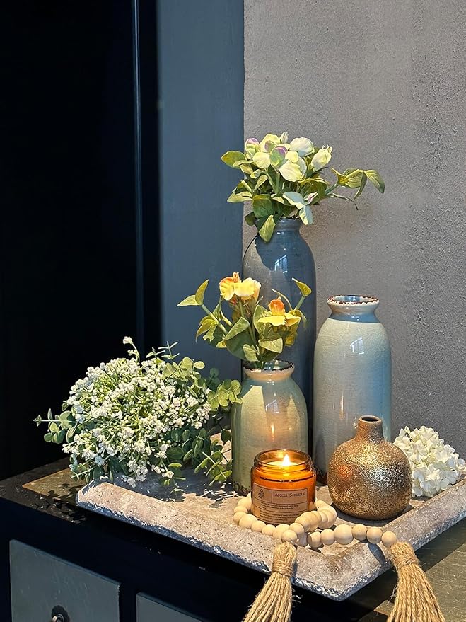 CWLWGO-Ceramic Vase Set of 3, Small Vases for Modern Farmhouse Decoration, Living Room Accents & Dining Table Centerpieces,Idea Bookshelf Décor, Mantel and Entrance Decorations -Multicolor.