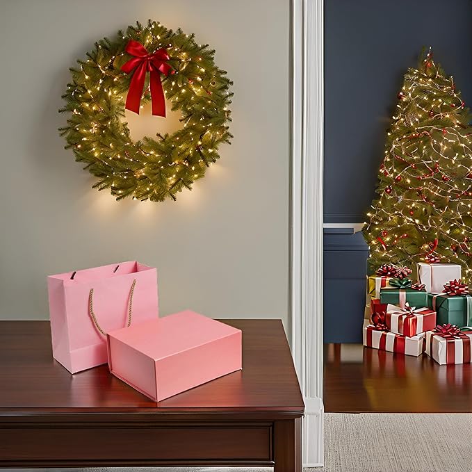 Elegant Gift Boxes with Gift Bag for Presents with Lids Magnetic Closure Rectangle Collapsible for Christmas, Valentine's Day, Birthday Gift Packging (Pink)