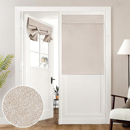 HOMEIDEAS 100% Natural Linen Blackout French Door Curtains, Privacy Door Window Curtains, 34 X 40 Inch Room Darkening Blinds, Thermal Insulated Shades for Bedroom, 1 Panel