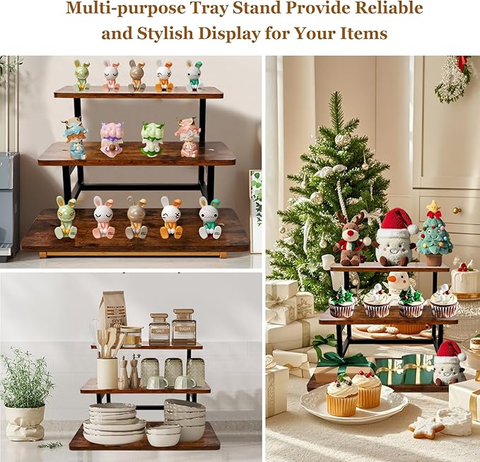 3 Tier Cupcake Stand for 50 Cupcakes,Wood Metal Riser Dessert Table Display Stand,Rustic Stepped Cupcake Ladder Tiered Tray Stand for Party Farmhouse Wedding Birthday Graduation