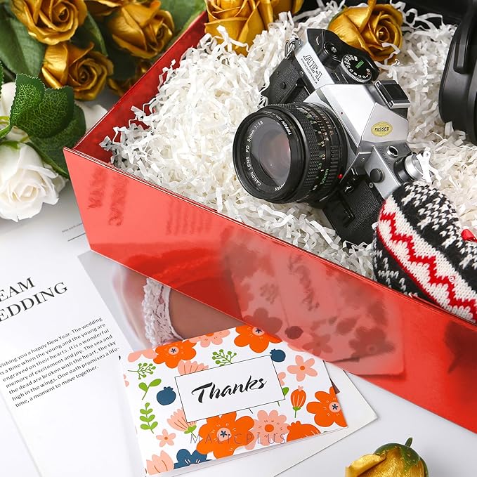 Large Gift Box with Lid 13.5x9x4.1 Inches, Red Bridesmaid Proposal Gift Box with Magnetic Closure for All Occasion (Glossy Red)