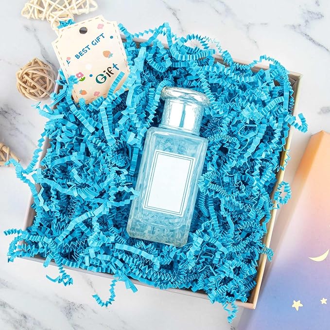 8.5oz Crinkle Paper Filler, Gift Baskets Gift Boxes Crafts Shredded Cut Paper Packaging Decorative Stuffing & Cushioning Confetti for Easter Birthday Wedding Party Favor Blue