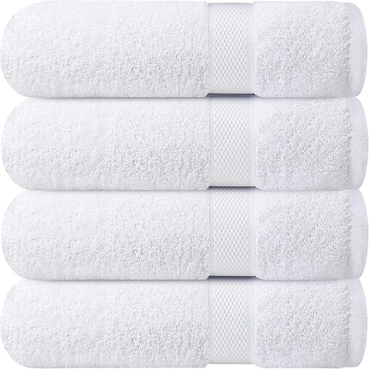 Infinitee Xclusives Luxury 100% Ring-Spun Cotton White Bath Towels Set of 4 (27x54 inches) – Soft, Absorbent & Quick-Drying Towels for Bathroom, Gym, Spa & Hotel Use (Brilliant White, Bath Towels)