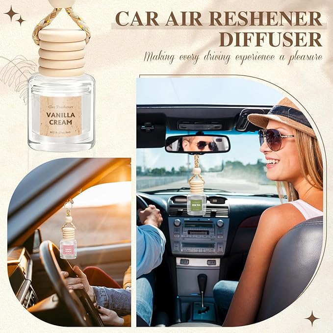 AROIC Car Air Freshener for Women, 6 Pack Air Freshener Diffuser, Hanging Air Fragrance Essential Oil Diffuser, Car Scents Accessories Cute Car Interior Decor Unisex (Light Fragrance)