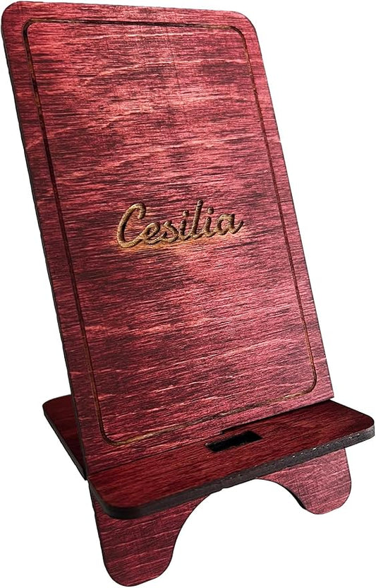 Design Your Own Phone Stand Personalized Wooden Holder Custom Name Engraved Handmade Desk and Home Accessory Gift (Only Name)